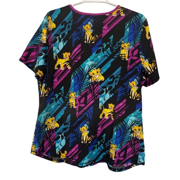 Disney Lion King Scrub Top L/G V-Neck Short Sleeve Black/Multicolor - Picture 4 of 4
